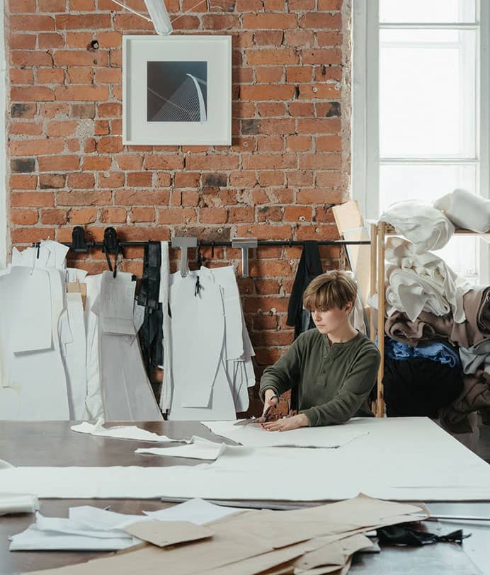 Bundles of pants waiting to be packaged